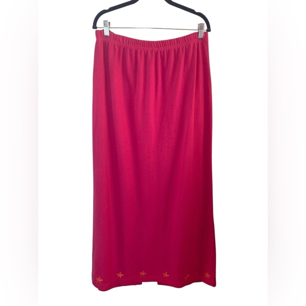 Vintage Quacker Factory Hot Pink Starfish Embroidered Maxi Skirt 1X